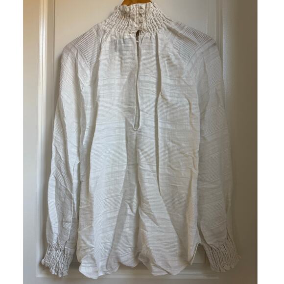 Reformation Womens White Smocked Turtle Neck‎ Long Sleeve Blouse - Picture 2 of 10